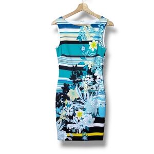 Cache Vintage Floral Sheath Dress Stretch Body Skimming Fit Size 4
